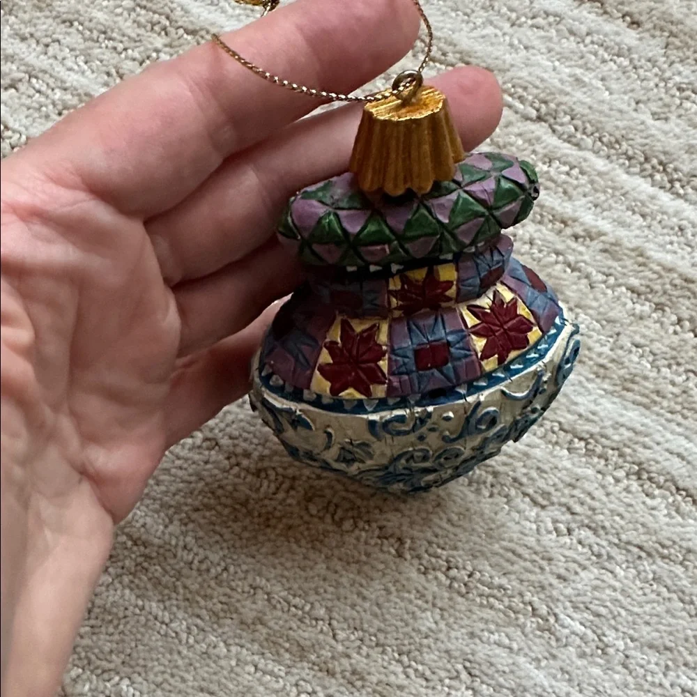 Signed JIM SHORE BLUE SWIRL DEBOSS CHRISTMAS ORNAMENT 118703 RETIRED ENESCO